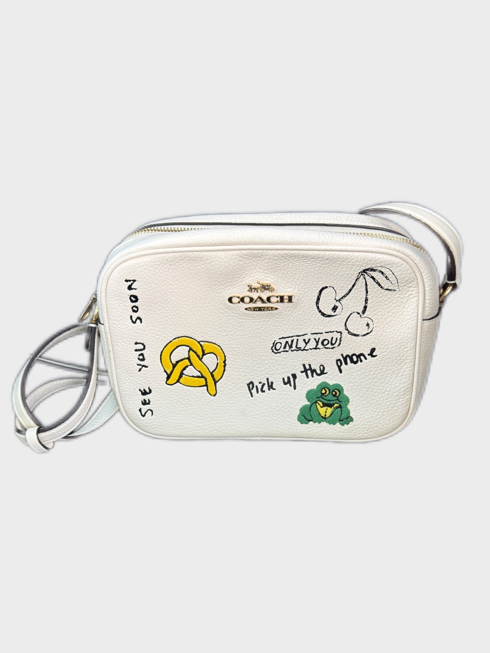 Coach Jamie Camera Bag Sketch Print Chalk White Leather Crossbody